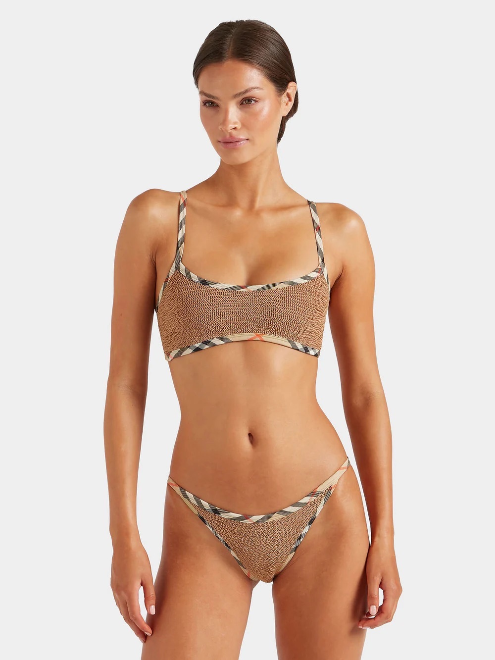 NWT Burberry x Hunza G Tyler Bikini in 
Metallic Cocoa/Check